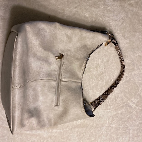 White Tote with Snakeskin Accents - Picture 2 of 4